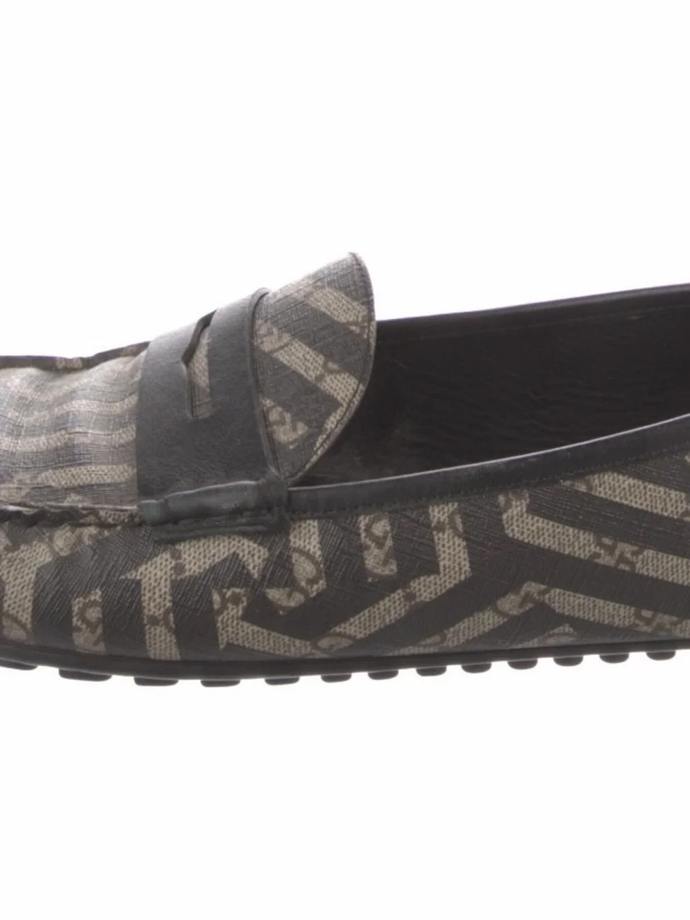 Gucci Black and Gray Patterned Canvas Penny Loafers